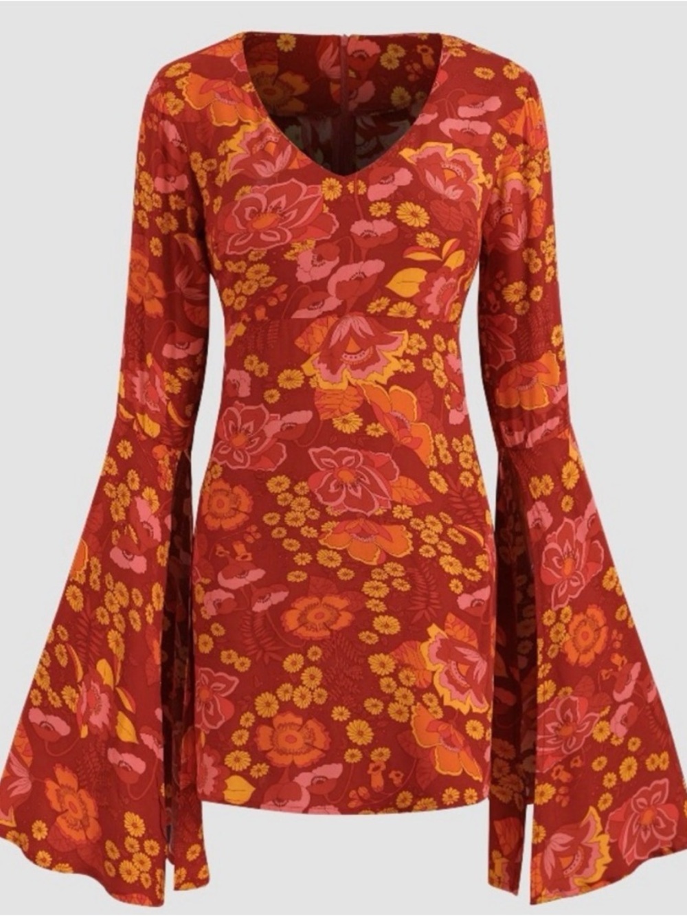 Groovy Floral Bell-Sleeve Mini Dress - New Cider Size XL